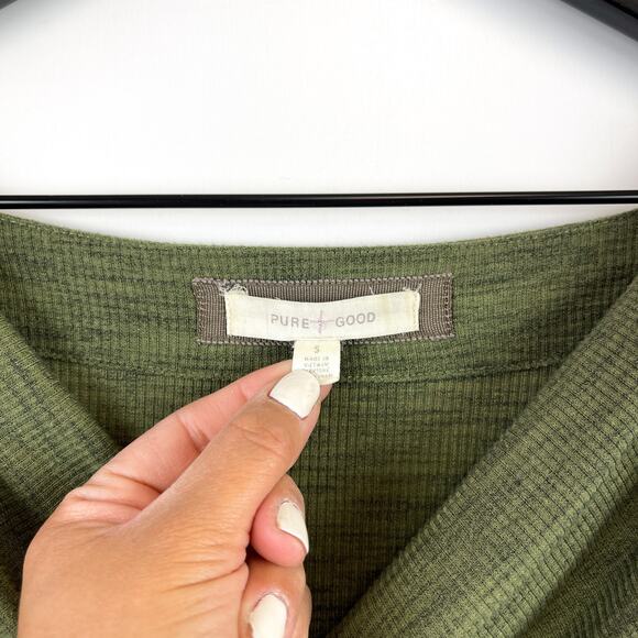 Pure + Good Anthropologie (S) Draped Neck Tunic Mini Dress Green - Picture 6 of 11